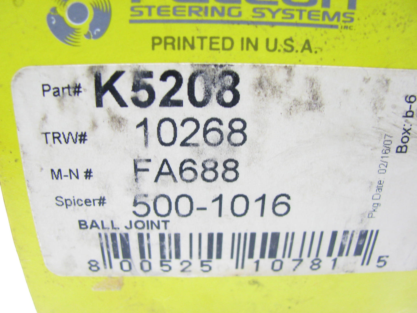 Falcon K5208 Suspension Ball Joint Assembly - Front Upper