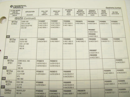 Federal Mogul 1010J Gasket Catalog For Japanese Vehicles - 1990, Weatherly #300