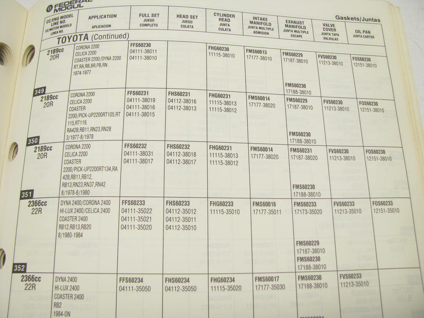 Federal Mogul 1010J Gasket Catalog For Japanese Vehicles - 1990, Weatherly #300