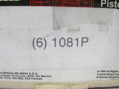 (6) Federal Mogul 1081P Engine Piston - Standard For 1969-1987 Ford 300-L6