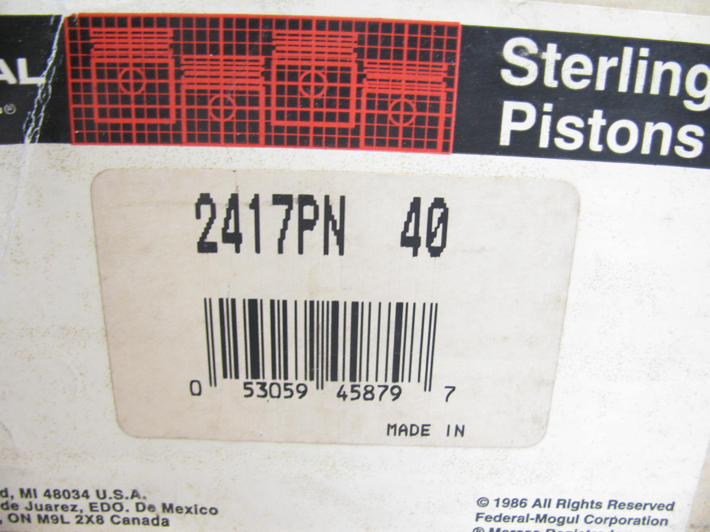 Federal Mogul 2417PN-40 Engine Piston .040'' 1965-68 Ford Tractor 175 233 Diesel