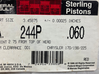 (6) Federal Mogul LC244P-060 Pistons .060'' For 1960-1985 Chrysler 170 198 225 L6