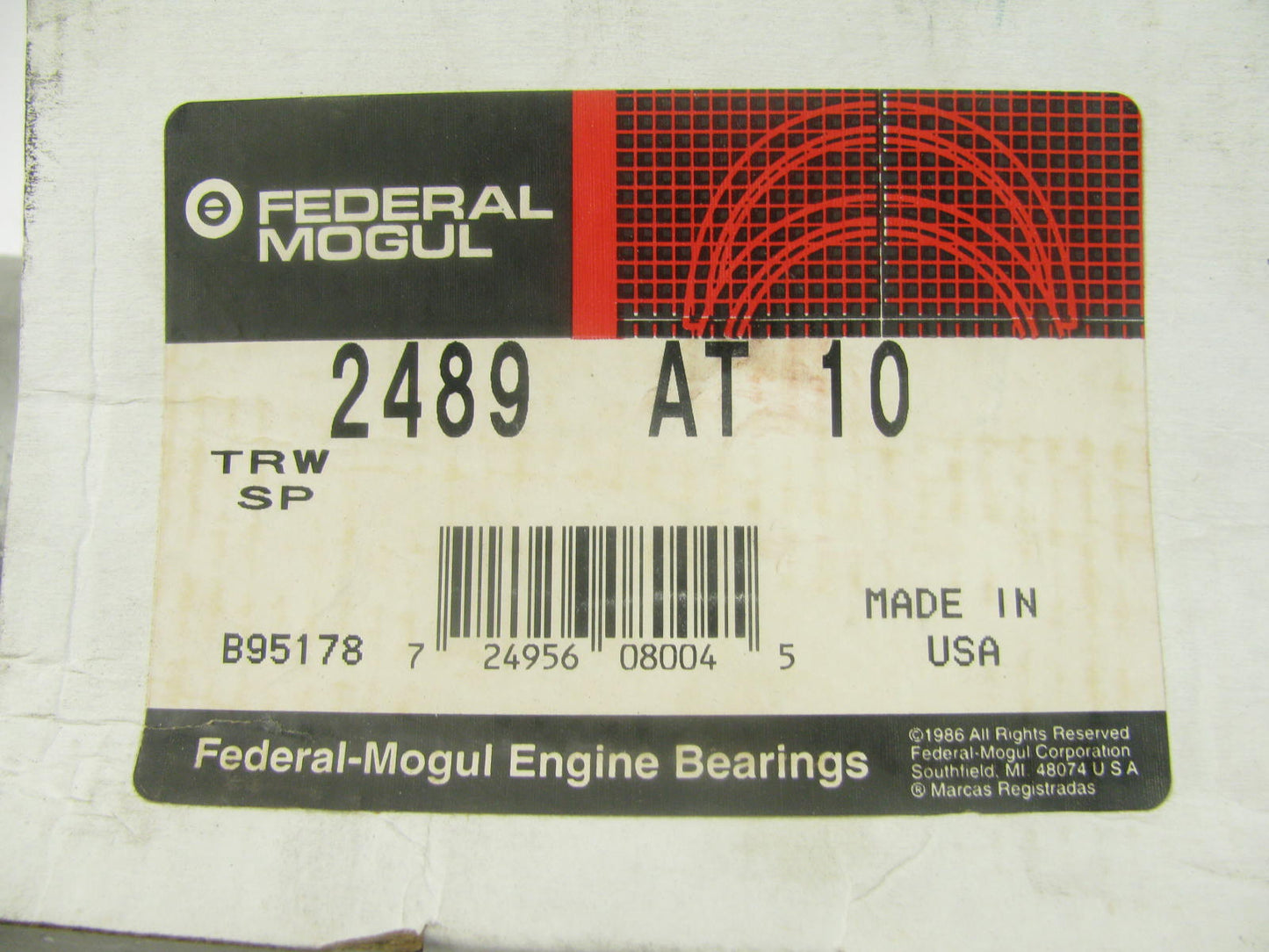 Federal Mogul 2489AT10 #7 Main Bearing .010'' For CAT D8-13A Pusher