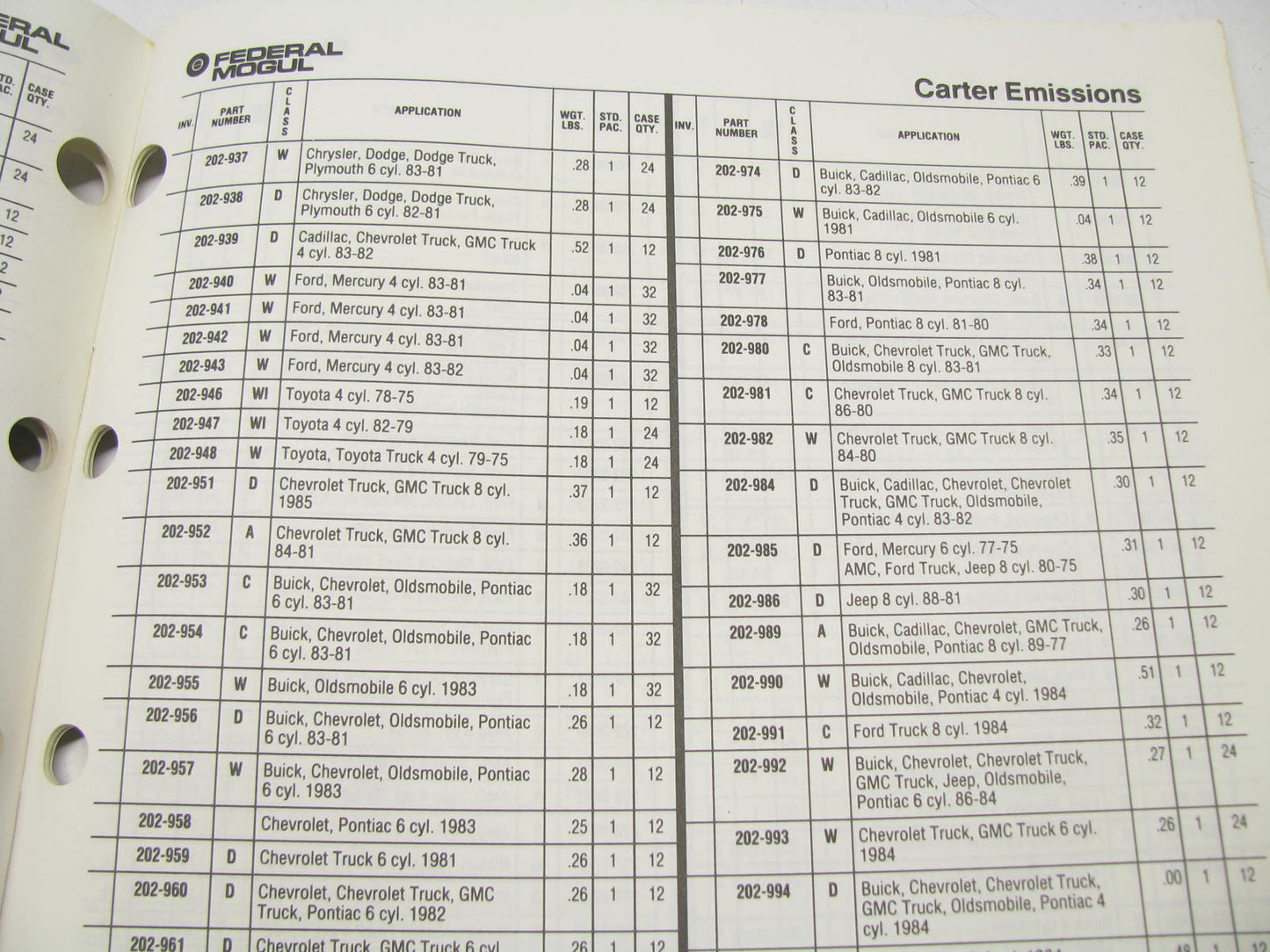 1990 BUYERS GUIDE CARTER CARBURETOR EMISSION COMPONENTS 27 PAGES