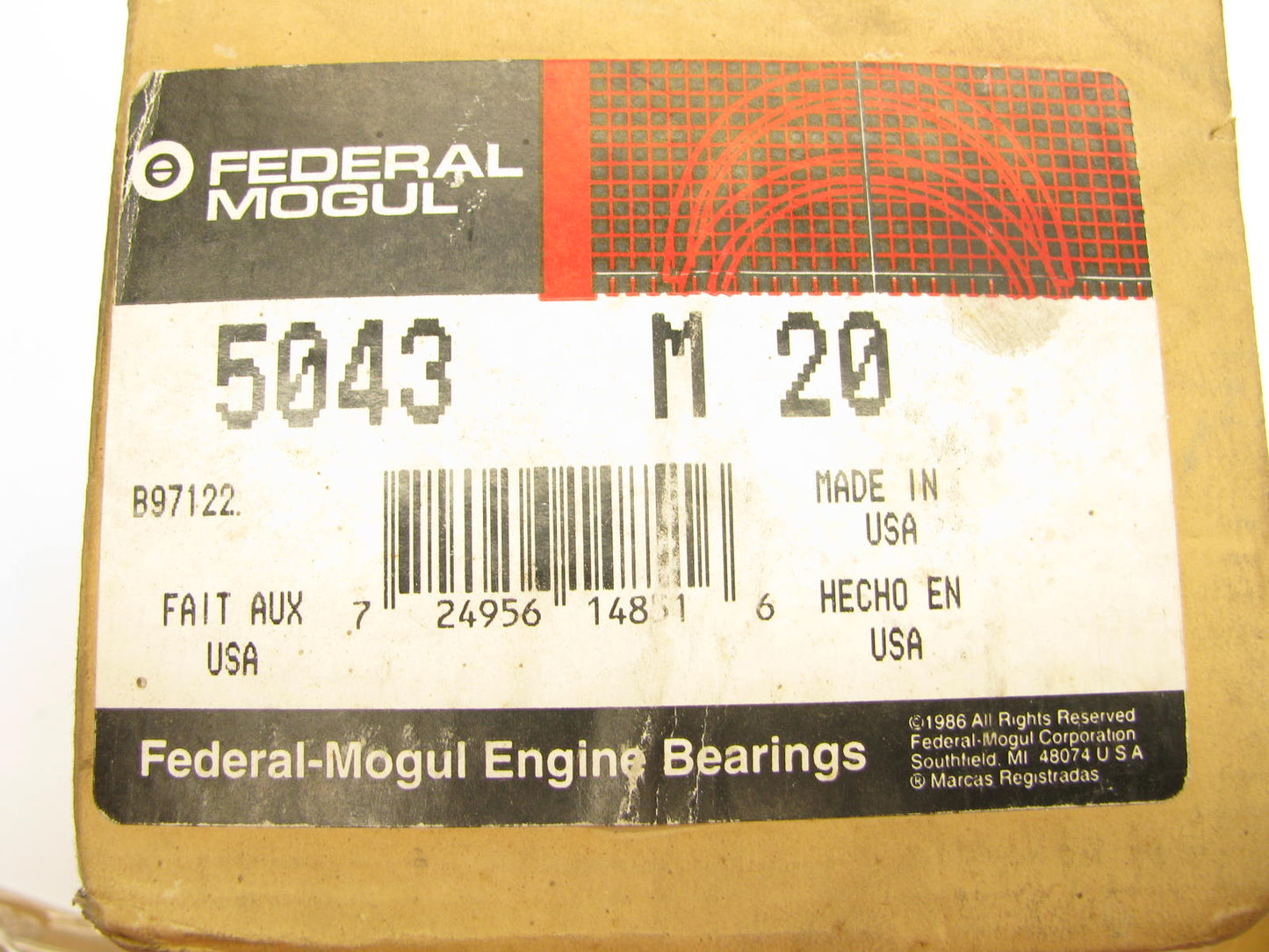 Federal Mogul 5043M20 Engine Main Bearings .020'' For 336 Turbo Diesel L4 Tractor