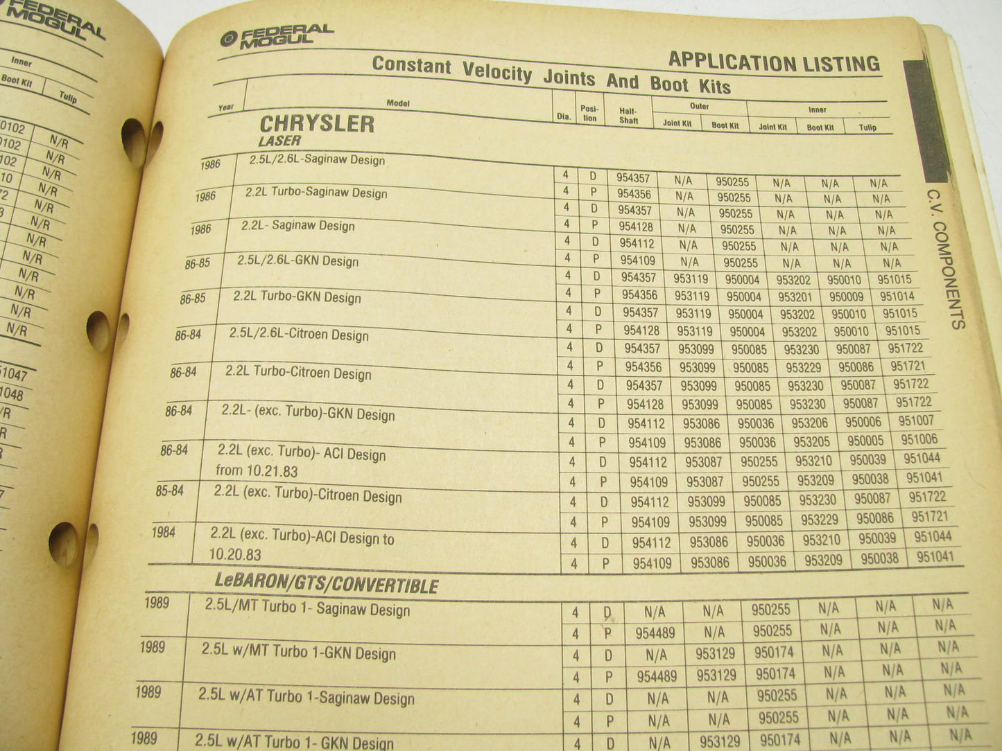 Federal Mogul 510 BCA Bearings & CV Components, National Oil Seals Catalog 1990