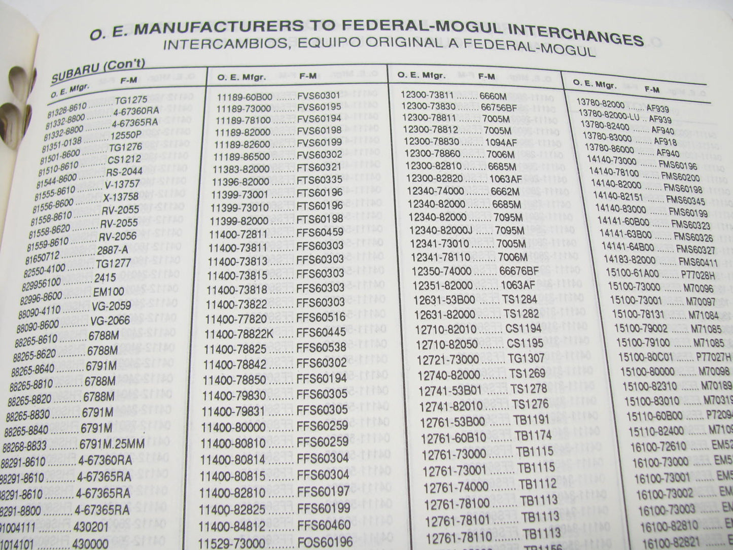 Federal Mogul 601J Engine Parts For Japanese Vehicles # 601J 1989