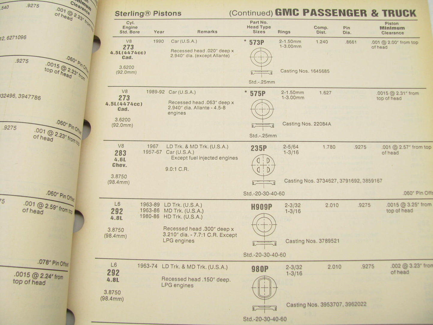 Federal Mogul 604 Sterling Pistons Master Parts Catalog & Interchange #002 1992