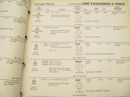 Federal Mogul 604 Sterling Pistons Master Parts Catalog & Interchange #002 1992