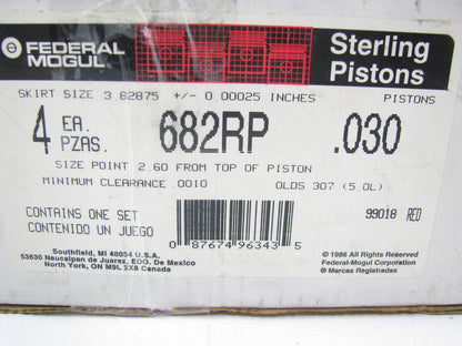 (4) Federal Mogul 682RP .030 Engine Piston Set - Oldsmobile 307 5.0L RIGHT SIDE