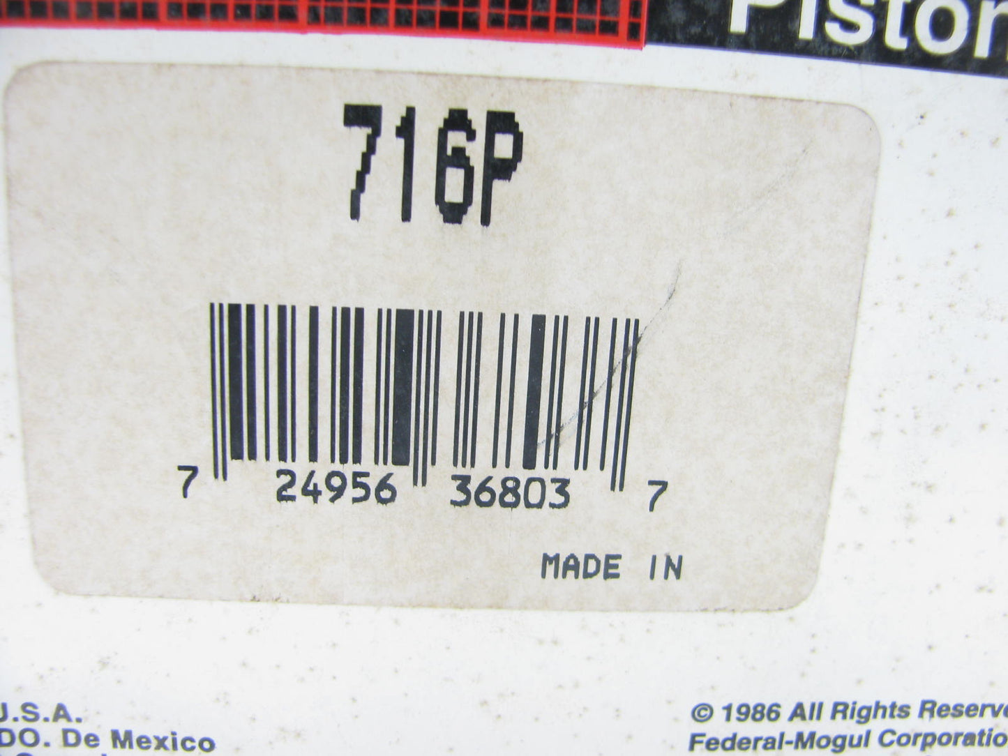Federal Mogul 716P Piston - 1967-1969 Ford 4.9L 300 I6