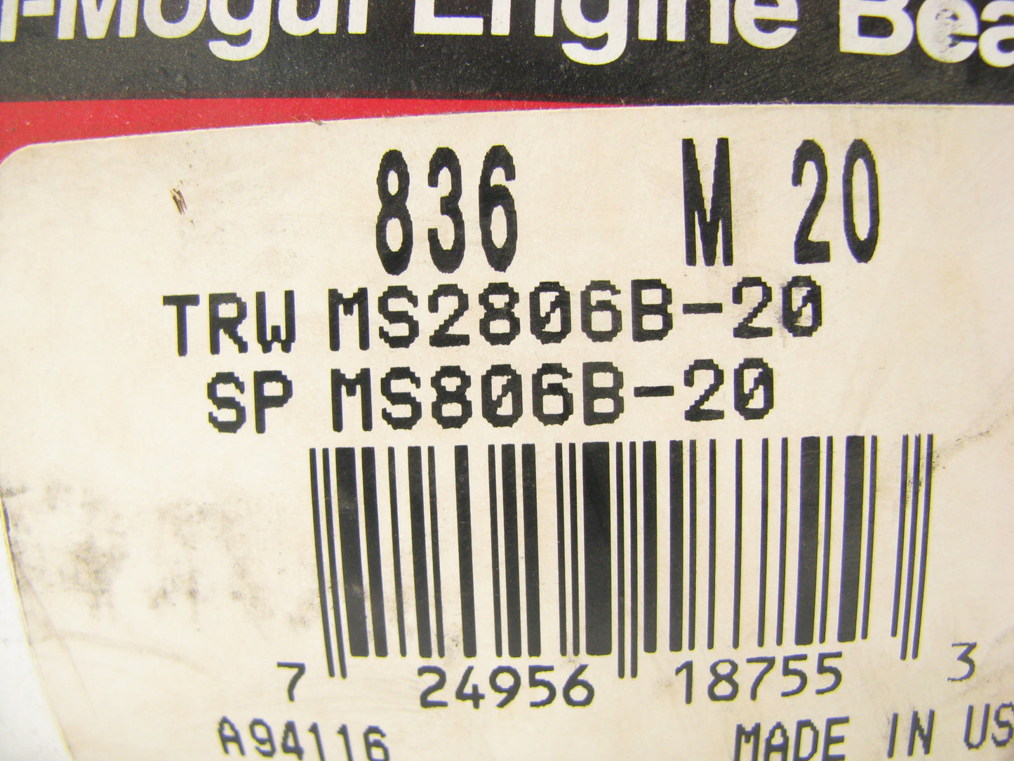 Federal Mogul 836M-20 Engine Main Bearings .020'' Continental 69 91 112