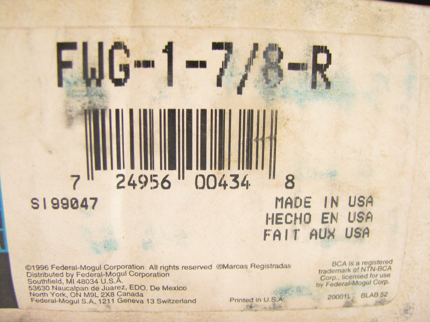 Federal Mogul FWG-1-78-R SATNR 4 Bolt Flange Bearing - 1.875'' Bore