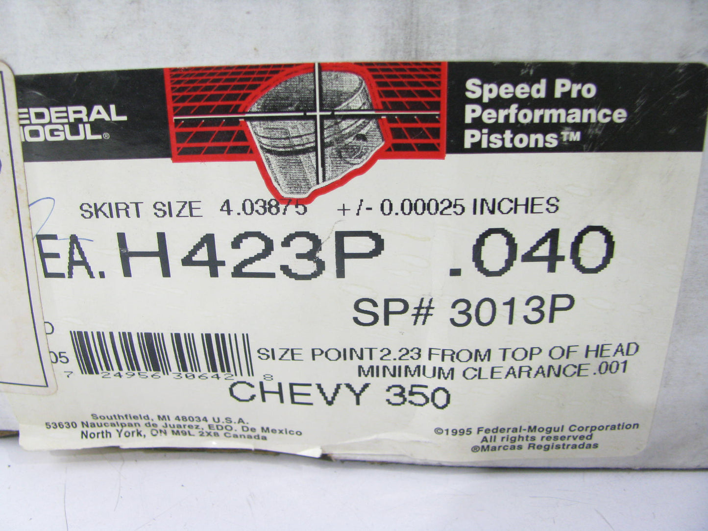 (8) Federal Mogul H423P-040 Hypereutectic Piston .040'' 1967-1986 Chevolet 350 V8