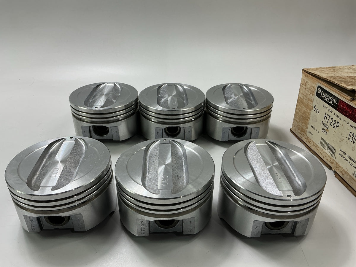 Set Of (6) - Federal Mogul H728P-030 Pistons 0.030'' Over Size - Chevy 4.3L V6