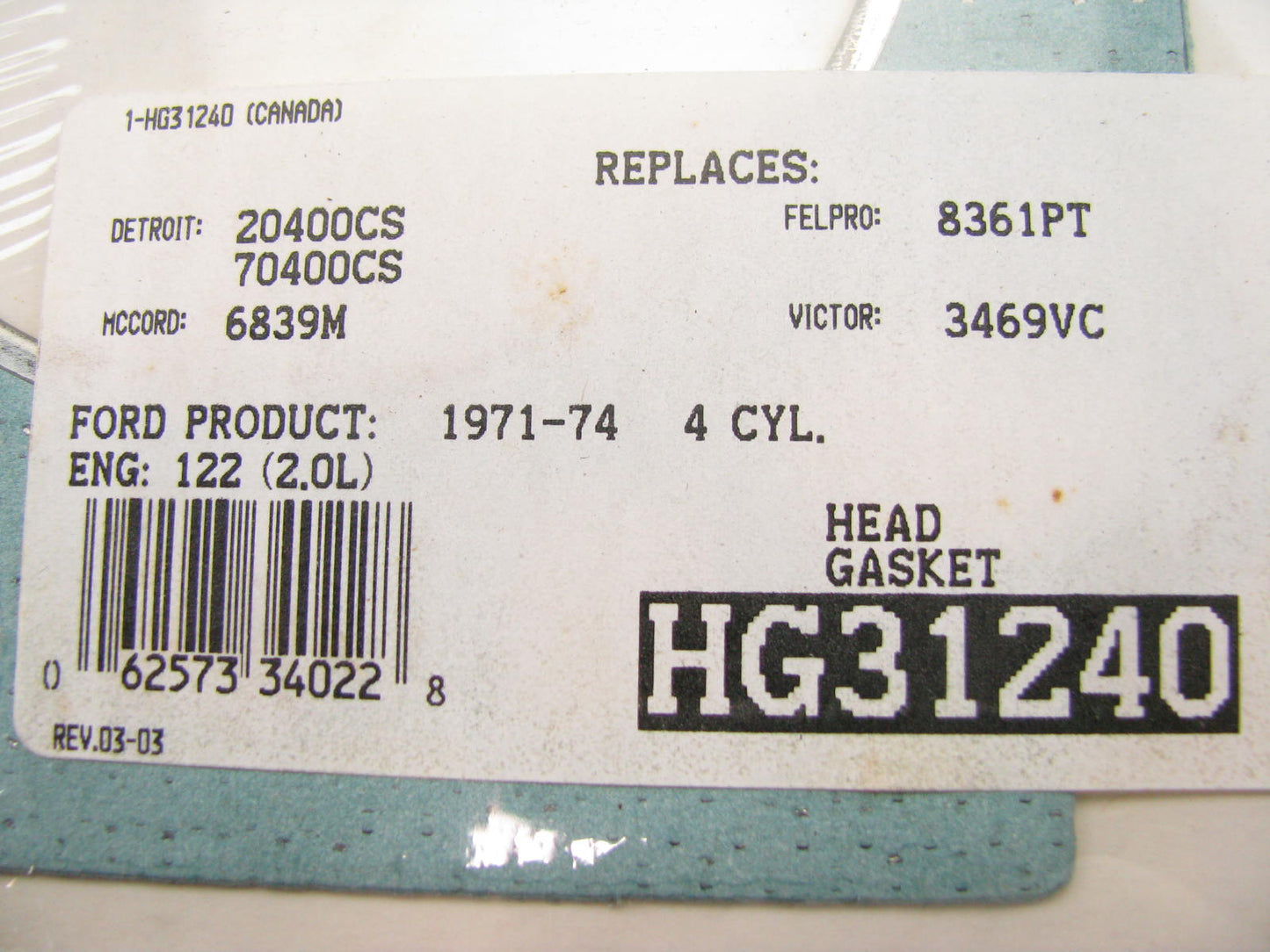 Federal Mogul HG31240 Cylinder Head Gasket for 1971-1974 Ford Mercury 2.0L-L4