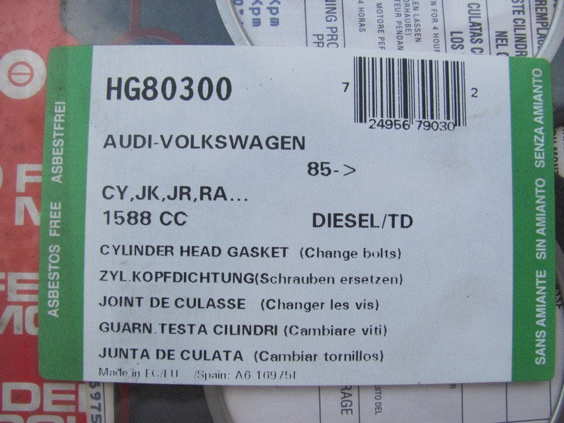 Federal Mogul HG80300 Cylinder Head Gasket - 1986-1992 VW 1.6L DIESEL  1-NOTCH