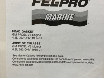 Fel-pro 17001 Cylinder Head Gasket 4'' BORE - GM MARINE 4.3L 262 OHV 150HP-205HP