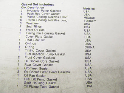 Fel-pro 17106 Conversion Oil Pan Gasket Set For Cummins 6B Marine 5.9L Diesel