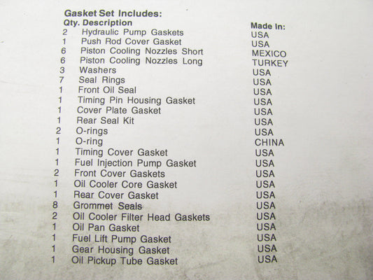 Fel-pro 17106 Conversion Oil Pan Gasket Set For Cummins 6B Marine 5.9L Diesel