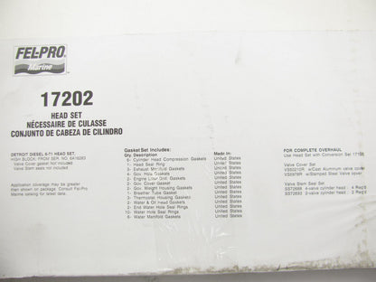 Fel-pro 17202 Cylinder Head Gasket Set For Detroit Diesel Marine 6-71 High Block