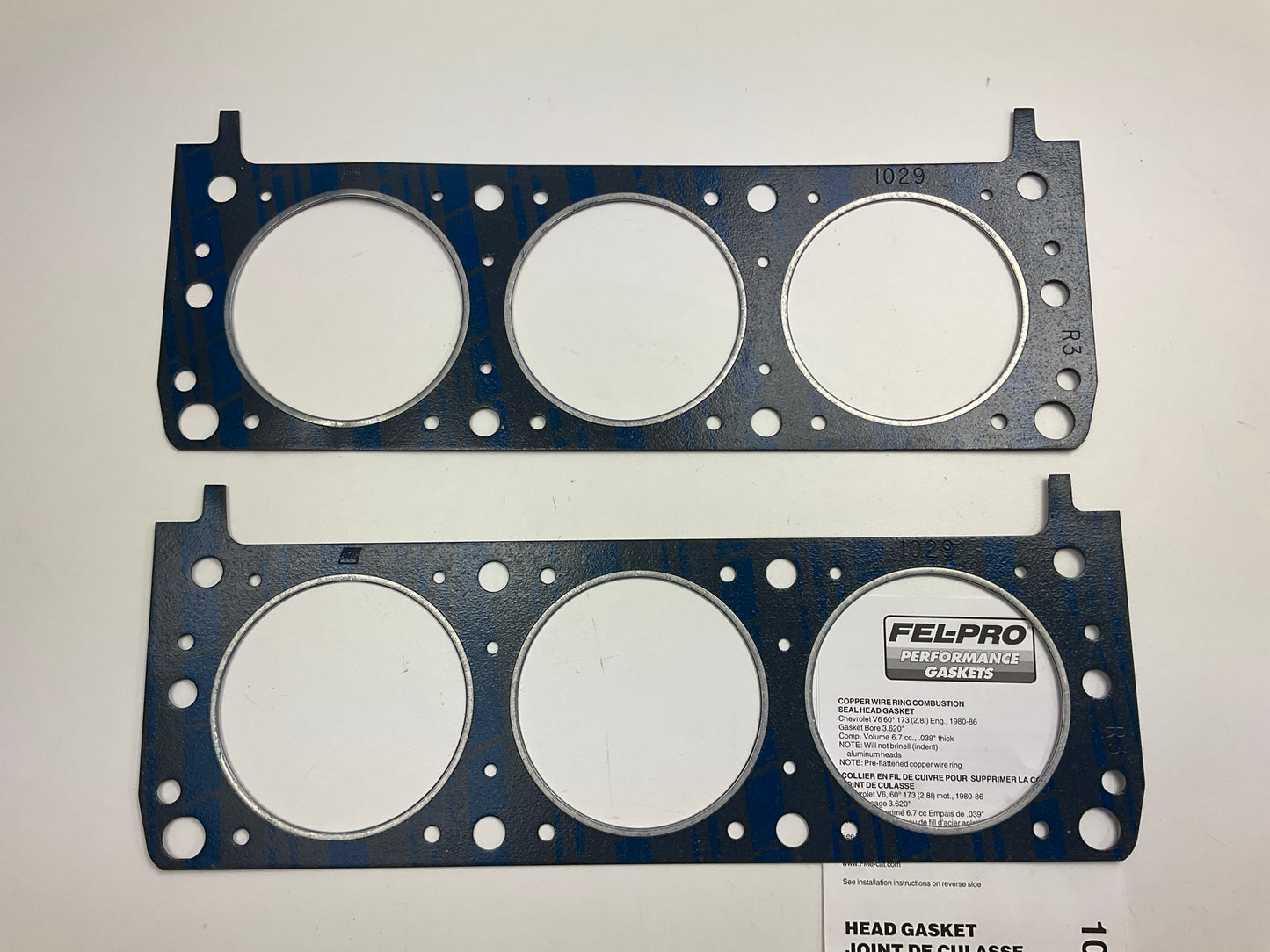 (2) Fel-Pro 1029 Performance Cylinder Head Gasket - Chevy 2.8L-V6 3.620'' Bore