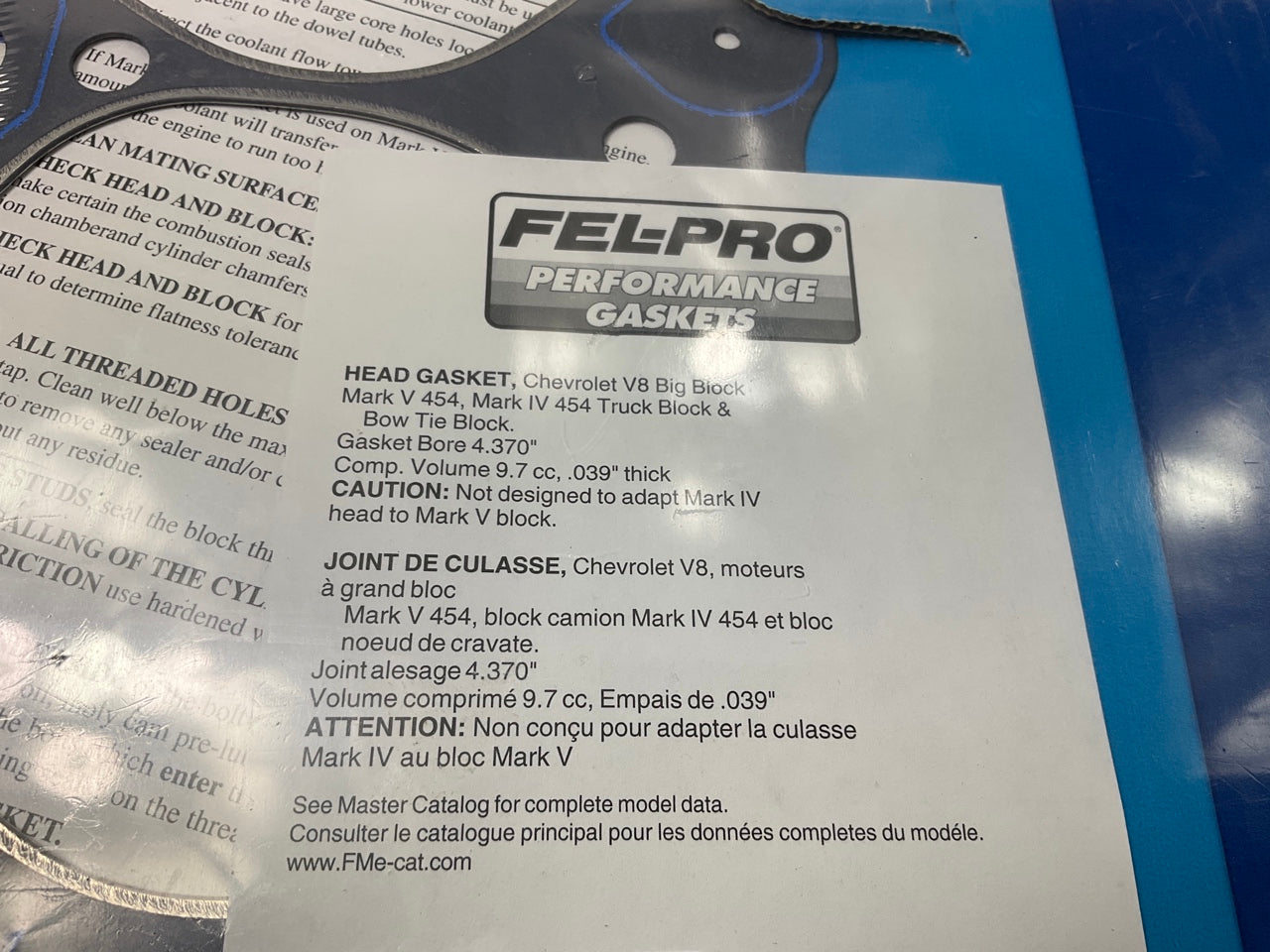 Fel-Pro 1037 Engine Cylinder Head Gasket 1967-2000 Chevrolet 454-V8 4.370'' Bore