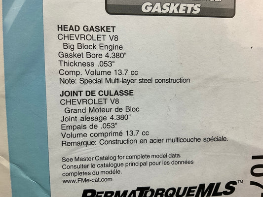 (2) Fel-pro 1071-053 MLS Head Gasket Chevy Big Block BBC 4.380'' Bore .053'' ThicK