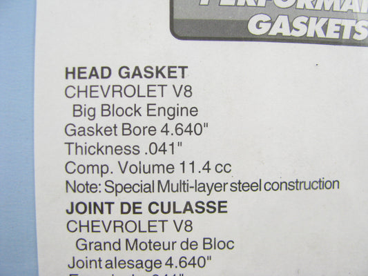 Fel-pro 1077-041 MLS Head Gasket  Big Block Chevy BBC V8 4.640'' Bore .041'' Thick