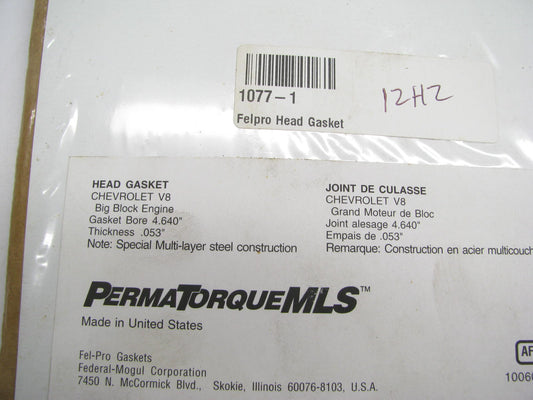Fel-pro 1077-1 Cylinder Head Gasket 65-79 Big Block Chevy 4.460 Bore, .053 Thick