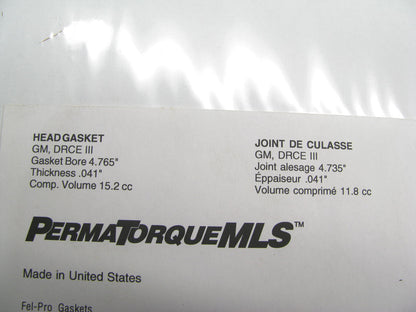 Fel-pro Performance 1126-2 MLS Head Gasket - GM DRCE III, 4.765'' Gasket Bore