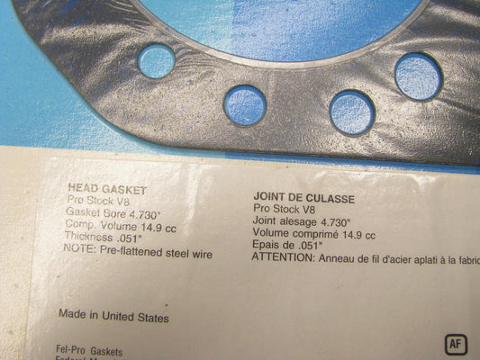 Fel-Pro 1139 Cylinder Head Gasket Chevrolet Pro Stock V8 4.730'' Bore 0.51'' Thick