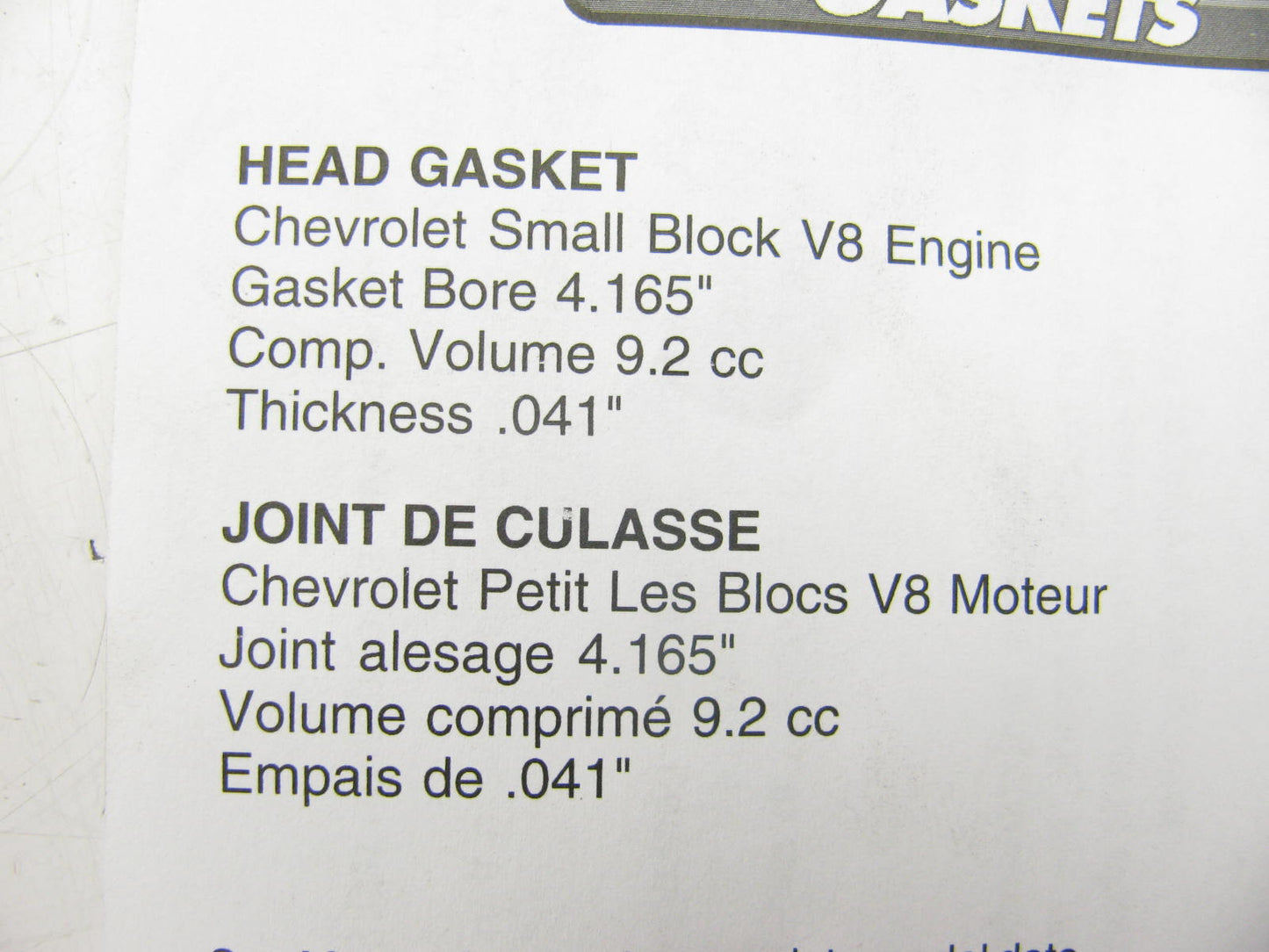 Fel-Pro 1143 SBC Chevy 350 400 MLS  Head Gasket 4.165'' Bore .041'' Thick