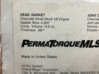 (2 )Fel-pro 1144-061 Performance MLS Cylinder Head Gasket CHEVY SBC V8 4.200
