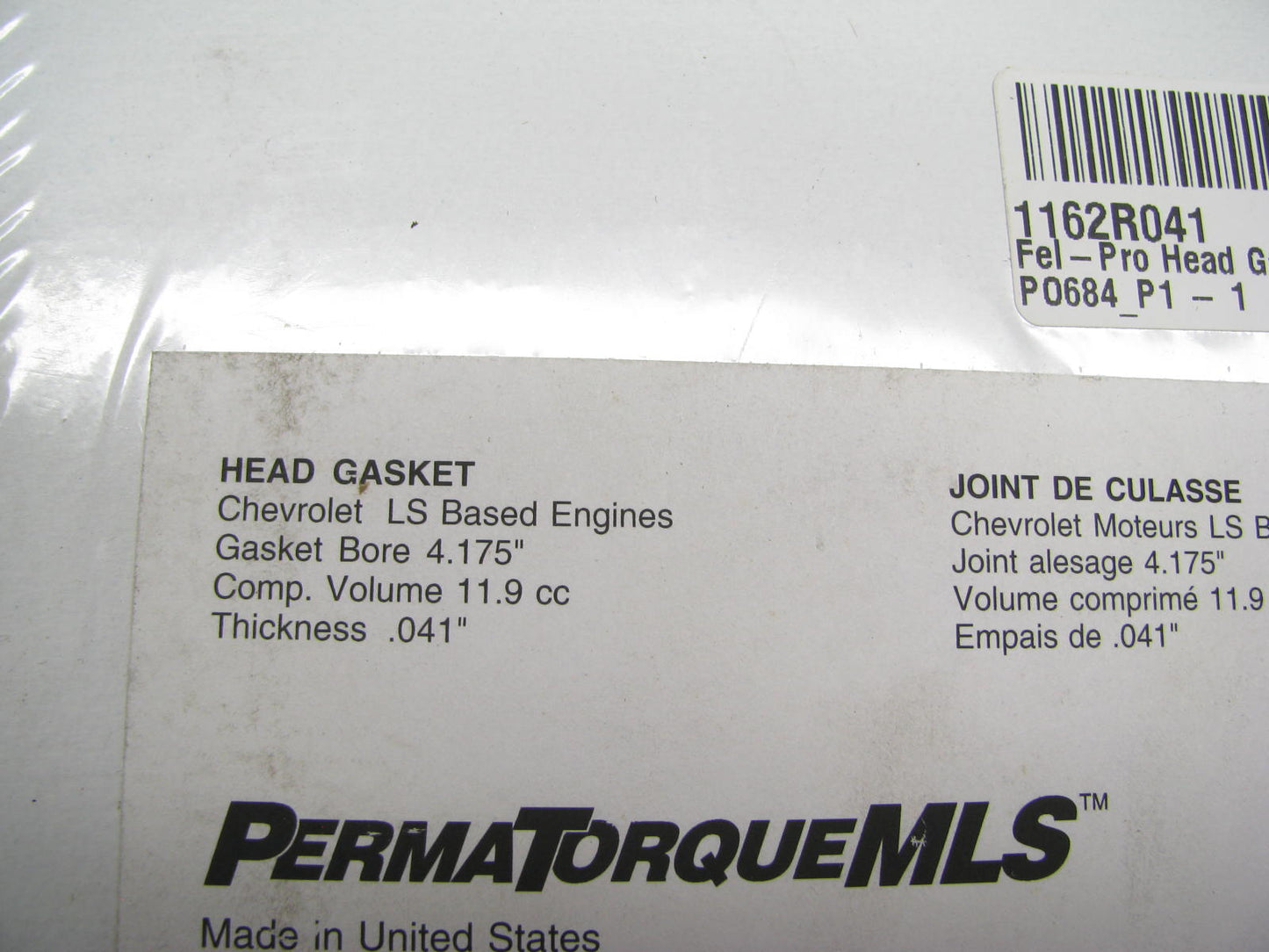 Fel-pro 1162R041 Right Cylinder Head Gasket Chevrolet LS1 LS6 4.175'' Bore 0.41''
