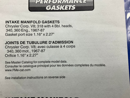 Fel-pro 1213 Engine Intake Manifold Gasket Set 1.16''x2.27'' For Chrysler 340 360