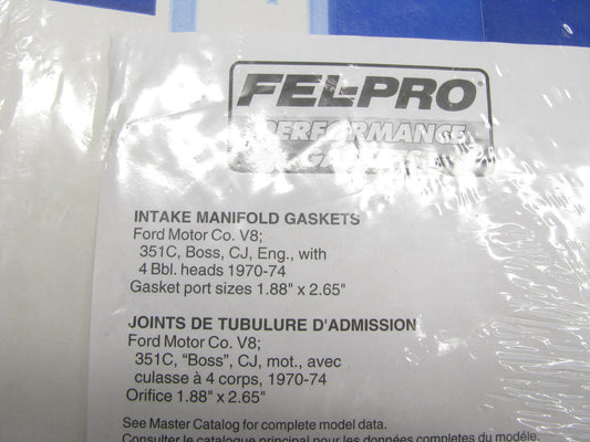 Fel-pro Performance 1228 Intake Gasket Set For 1970-74 Ford 351 With 4-bbl Heads