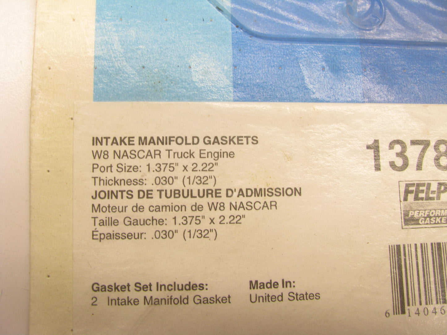 Fel-pro Performance 1378-3 Intake Gasket Set For W8 NASCAR TRUCK ENG .030 Thick