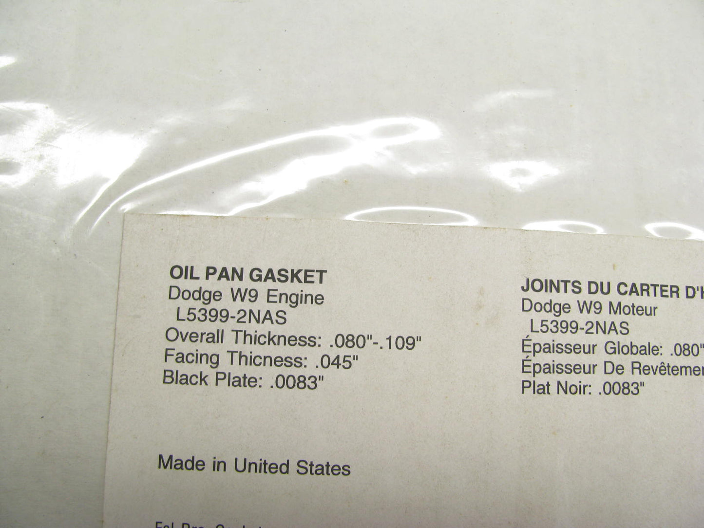 Fel-pro 1850 Performance Engine Oil Pan Gasket For Dodge W9 Racing Engine
