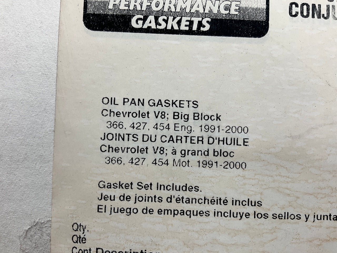 Fel-pro 1866 Performance Engine Oil Pan Gasket 1991-2000 Chevrolet BBC 454 502