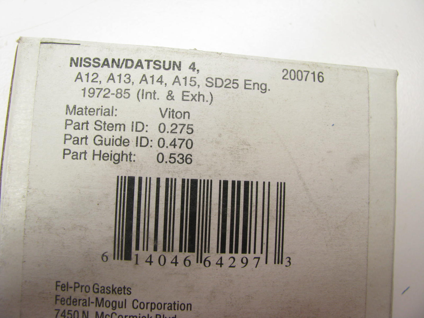 (50) Fel-pro 2540 Valve Stem Oil Seal, 0.312'' Stem, 0.470'' ID 0.575'' OD X 0.536''