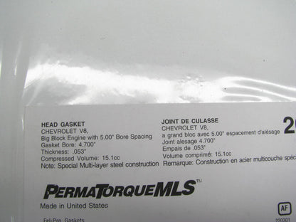 Fel-pro 26465-053 Cylinder Head Gasket BBC Brodix Engs.  5.00'' Bore .053'' Thick