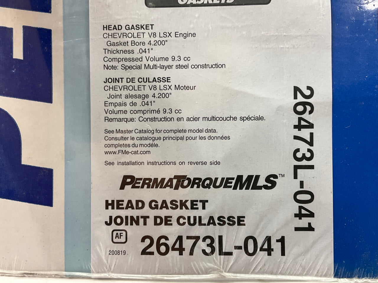 Fel-pro 26473R-041 MLS Right Head Gasket - Chevy LSX 4.200'' Bore 0.41'' Thick