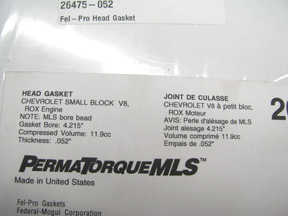 Fel-Pro 26475-052 MLS Cylinder Head Gasket - CHEVY SBC ROX 4.215''BORE, .052''