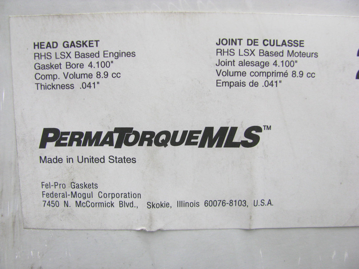 Fel-pro 26494L041 LEFT MLS Cylinder Head Gasket Chevy LSX 4.100'' Bore, 0.041'' T.