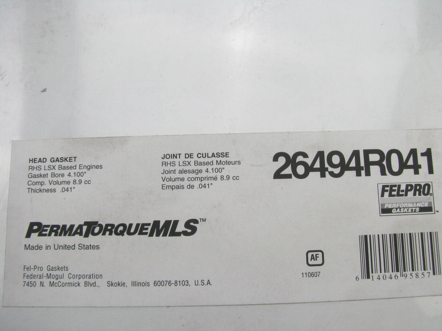 Fel-pro 26494R041 Right MLS Cylinder Head Gasket Chevy LSX 4.100'' Bore, 0.041'' T