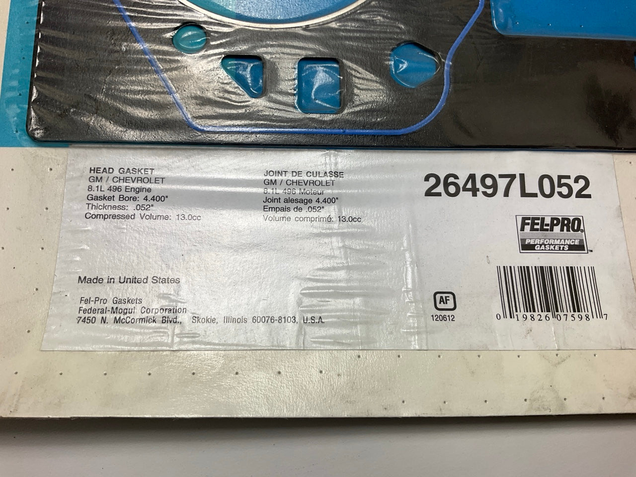 Fel-pro Performance 26497L052 LEFT Head Gasket Chevy Big Block 496 W/ Dart Heads