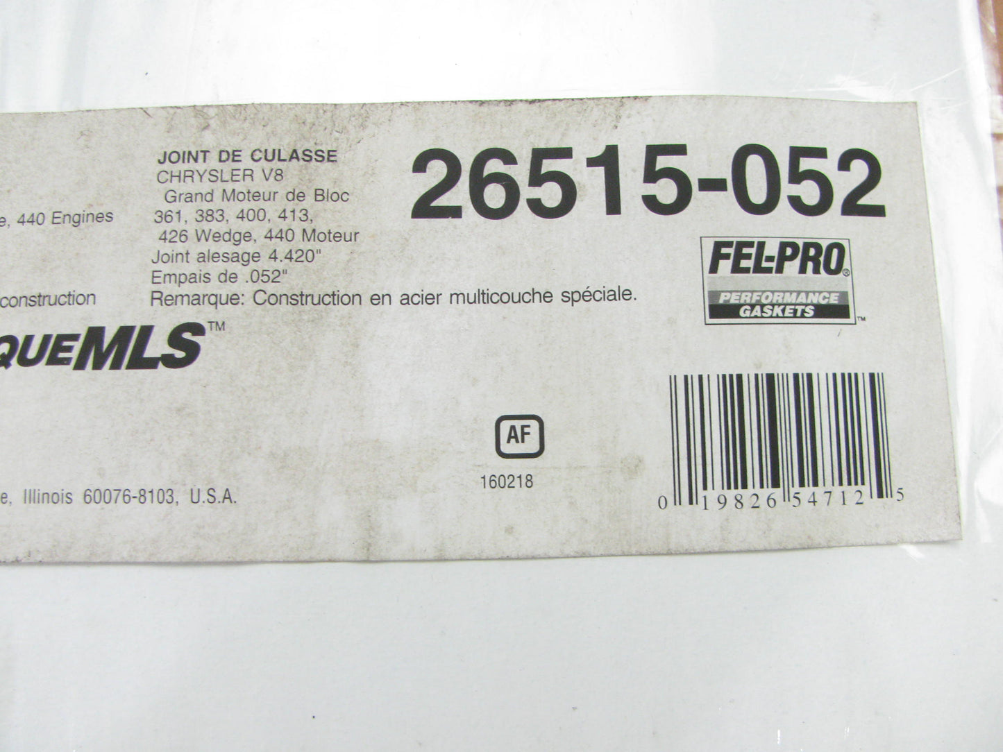 (2) Fel-Pro 26515-052 Head Gasket For Chrysler 361 383 400 413 426W 440 4.420''