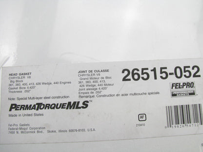 Fel-pro 26515-052 MLS Head Gasket For Chrysler 361 383 400 413 426W 440 4.420''