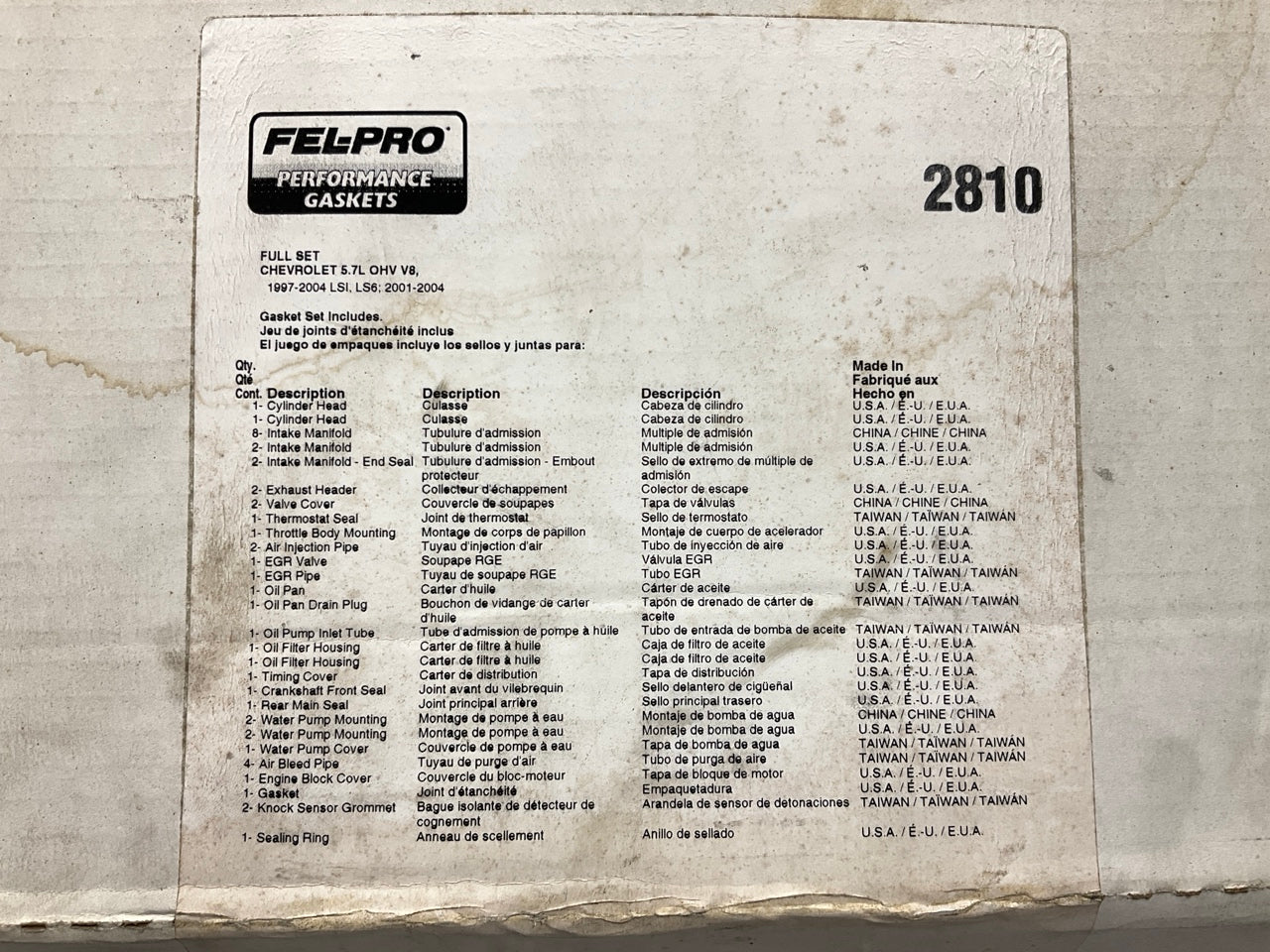 Fel-pro Performance 2810 Full Engine Gasket Set MLS - Chevy V8 LS Small Block